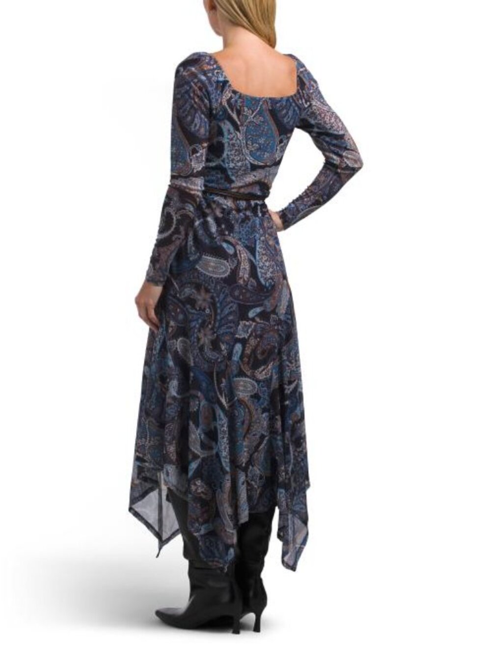 HARLOW AND ROSE Mesh Handkercheif Hem Belted Dress - Picture 2 of 5
